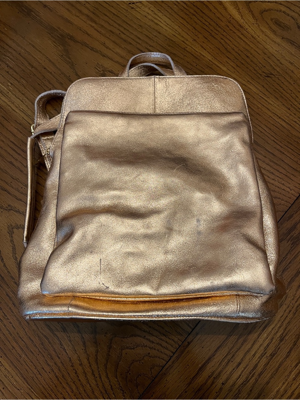 Vera Pelle Metallic Rose Gold Backpack